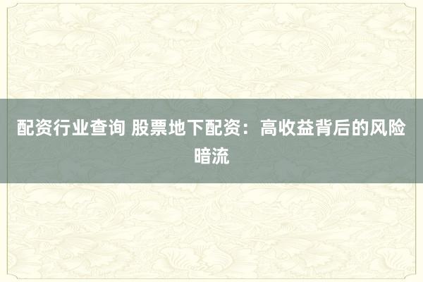 配资行业查询 股票地下配资：高收益背后的风险暗流