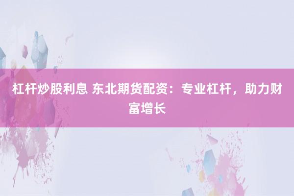 杠杆炒股利息 东北期货配资：专业杠杆，助力财富增长