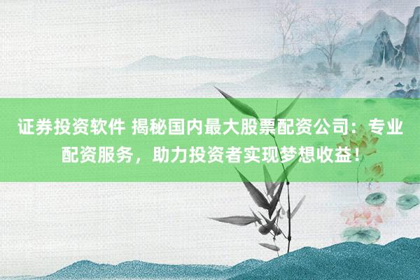 证券投资软件 揭秘国内最大股票配资公司：专业配资服务，助力投资者实现梦想收益！