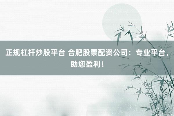 正规杠杆炒股平台 合肥股票配资公司：专业平台，助您盈利！