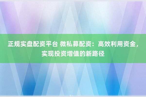 正规实盘配资平台 微私募配资：高效利用资金，实现投资增值的新路径