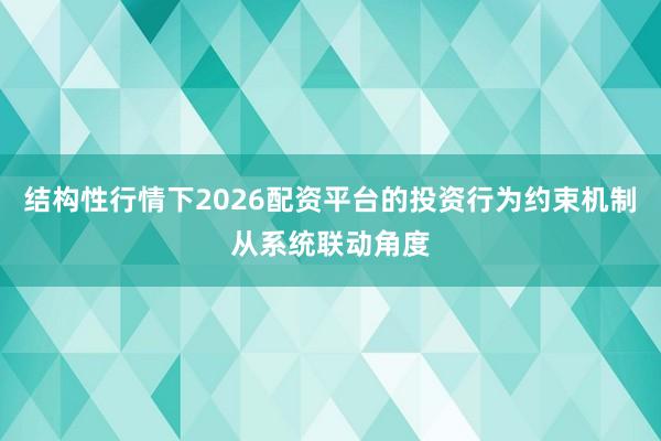 结构性行情下2026配资平台的投资行为约束机制从系统联动角度